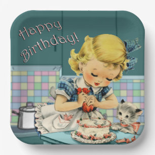 Vintage Happy Birthday Paper Plates