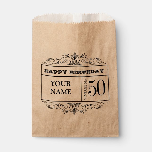 Vintage Happy Birthday Party  Favor Bag (Front)