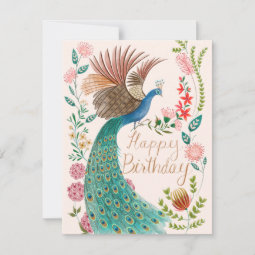 Vintage Happy Birthday Peacock Holiday Card | Zazzle
