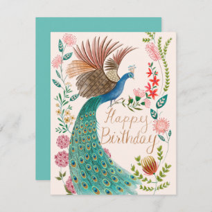 Vintage Happy Birthday Peacock Holiday Card