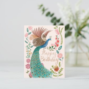 Vintage Happy Birthday Peacock Holiday Card | Zazzle