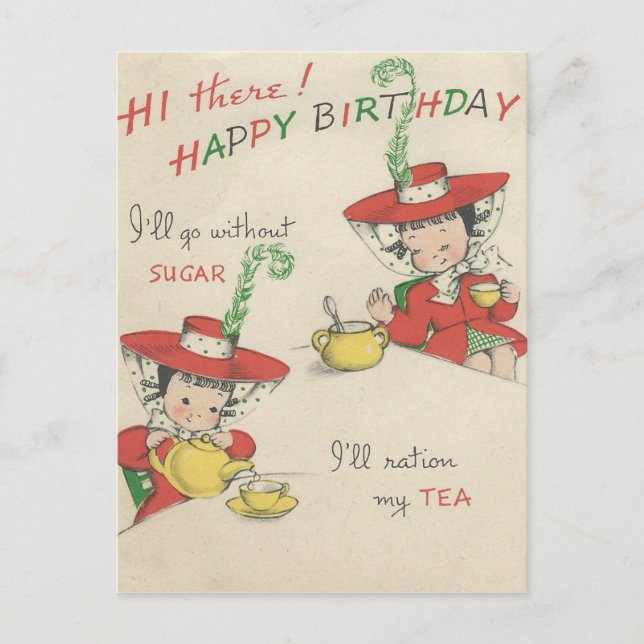 Vintage Happy Birthday Tea Postcard (Front)