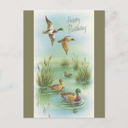 Vintage Happy Birthday With Ducks Postcard