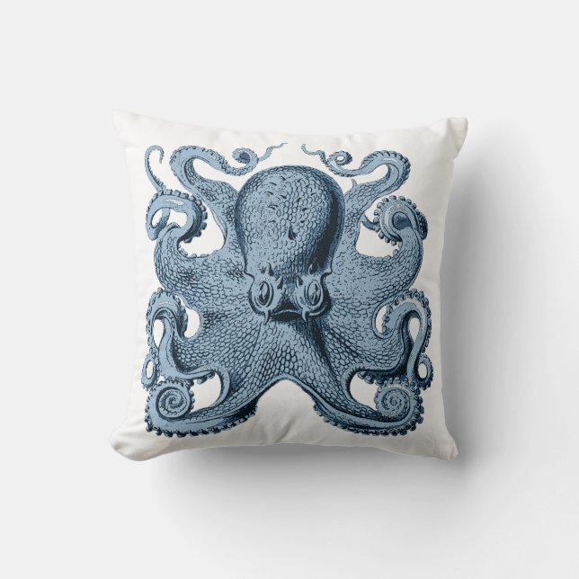 Vintage Happy Blue Octopus Pillow (Front)
