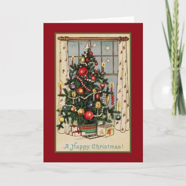 Vintage Happy Christmas Holiday Tree Card (Front)