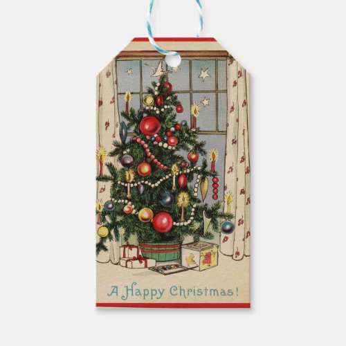Vintage Happy Christmas Holiday Tree Gift Tags