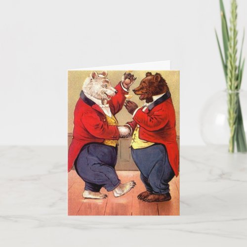 Vintage Happy Dancing Bears Toast Thank You Card