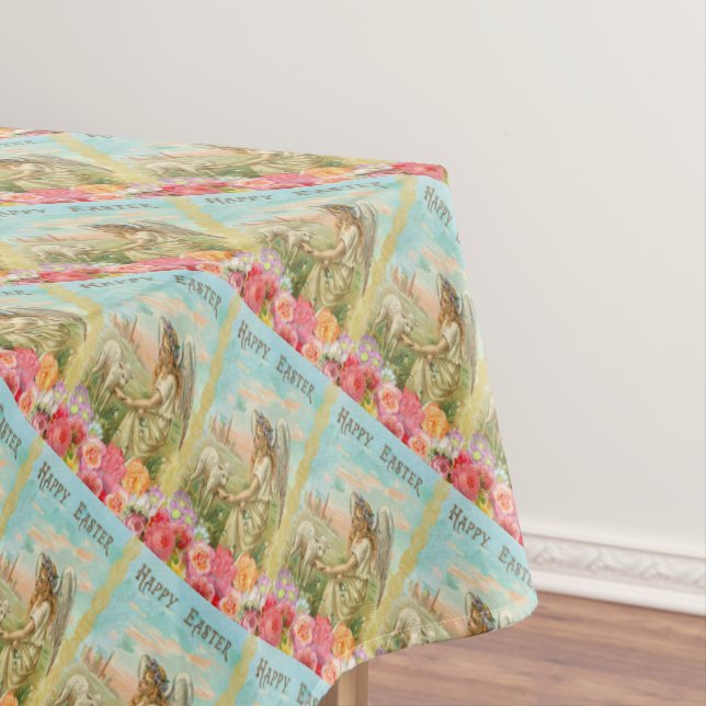 Vintage Happy Easter Angel with Lamb Tablecloth (In Situ)