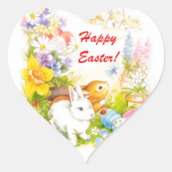 Vintage Happy Easter Bunnies Sticker by patrickhoenderkamp at Zazzle