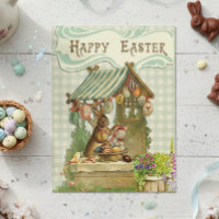 Vintage Happy Easter Bunny House Spring