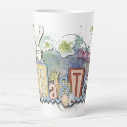 Vintage Happy Easter Bunny Letters  Latte Mug