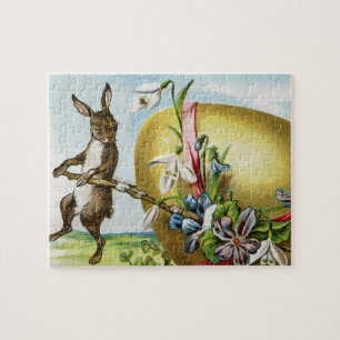 Vintage Happy Easter Bunny Rabbits Easter Eggs Jigsaw Puzzle