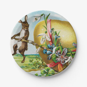 Vintage Happy Easter Bunny Rabbits Easter Eggs Paper Plates