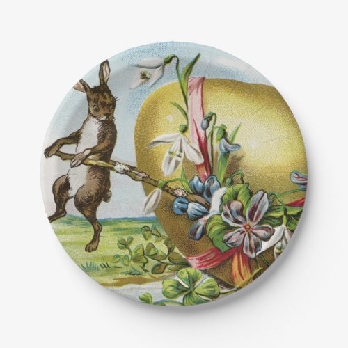 Vintage Happy Easter Bunny Rabbits Easter Eggs Paper Plates
