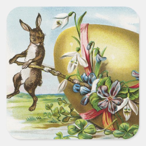 Vintage Happy Easter Bunny Rabbits Easter Eggs Square Sticker