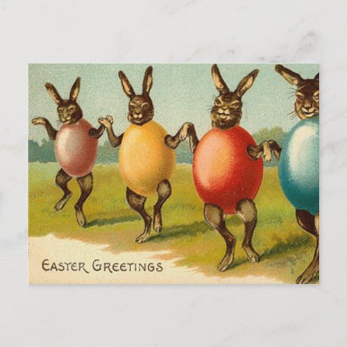 Vintage Happy Easter Bunnyâs Dancing In Eggs Holid Holiday Postcard