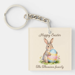 Vintage Happy Easter Bunny with Egg Family  Keychain