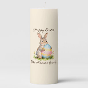 Vintage Happy Easter Bunny with Egg Family Pillar Candle