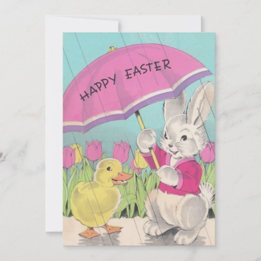 Vintage Happy Easter Chick Bunny Floral