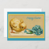 Vintage Happy Easter Chick with Blue Flowers Postcard (Front/Back)