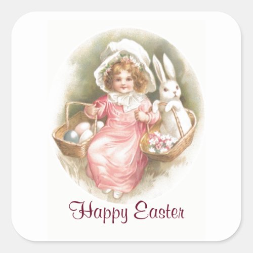 Vintage Happy Easter Child Square Sticker