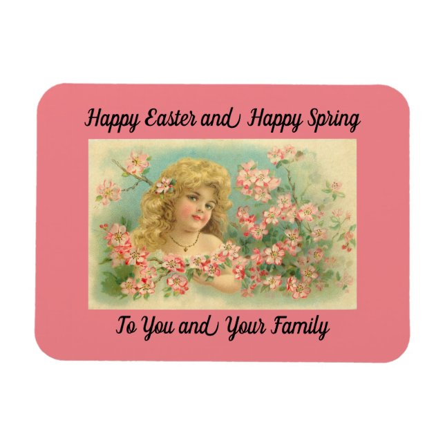 Vintage Happy Easter Girl Magnet (Horizontal)