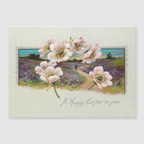 Vintage Happy Easter Landscape with Apple Blossoms