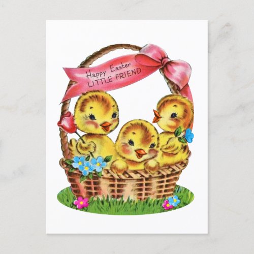 vintage Happy Easter little Friend chicks  Holiday Postcard