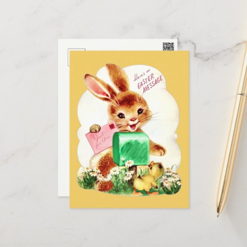 vintage Happy Easter message bunny Holiday Postcard