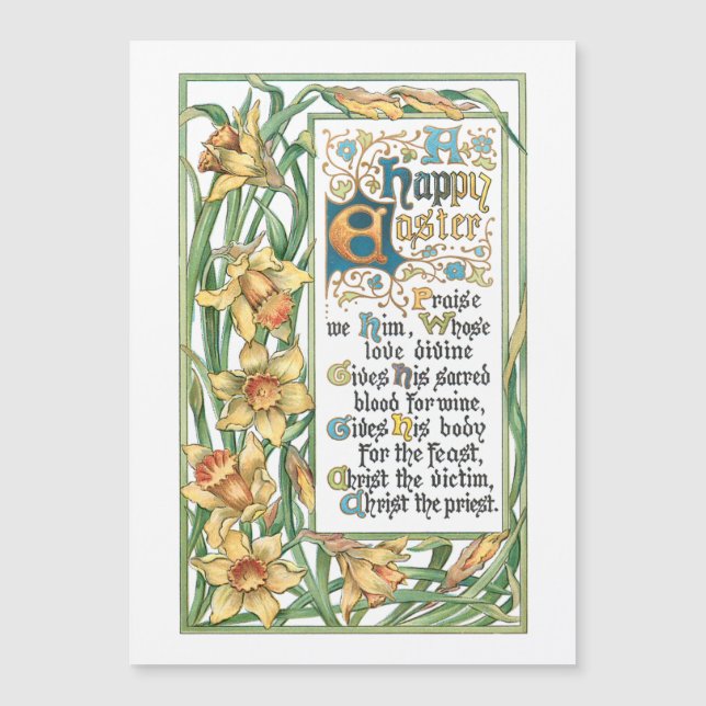 Vintage Happy Easter Ornate Text with Daffodils (Front)