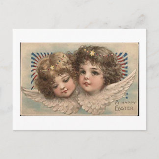 Vintage Happy Easter Pair of Cherubs Postcard