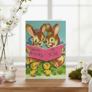 Vintage Happy Easter To You Bunnies Custom Easter Card