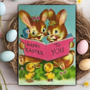 Vintage Happy Easter To You Bunnies Custom Easter Card