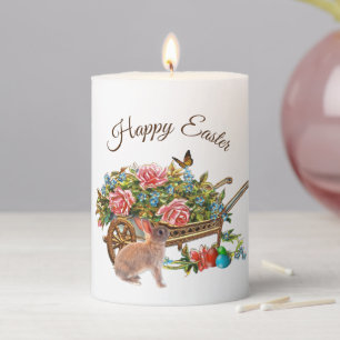 Vintage Happy Easter Wheelbarrow  Pillar Candle