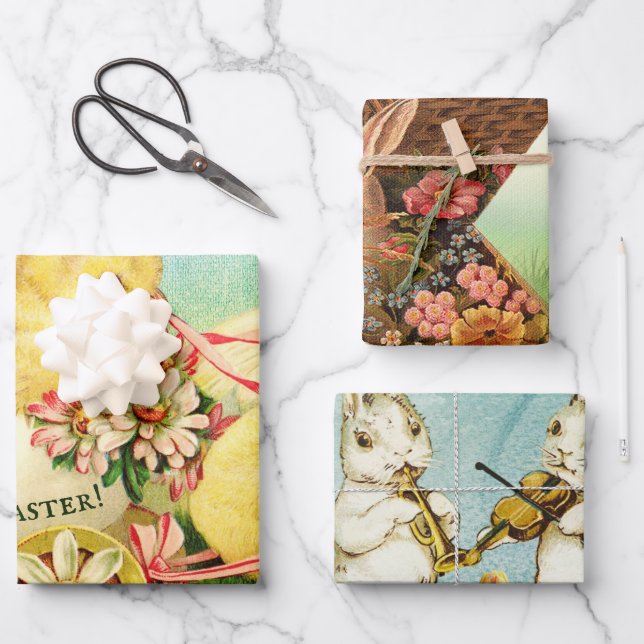 Vintage Happy Easter Wrapping Paper Sheets (Front)
