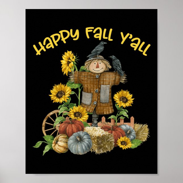 Vintage Happy Fall Y'all Scarecrow Thanksgiving Ha Poster (Front)