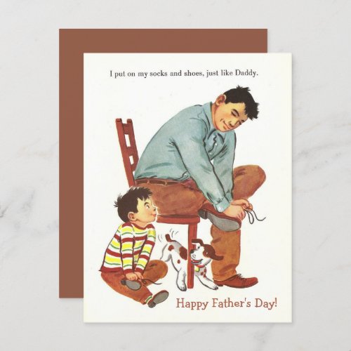 Vintage Happy Fathers Day Dad Child Tying Shoes