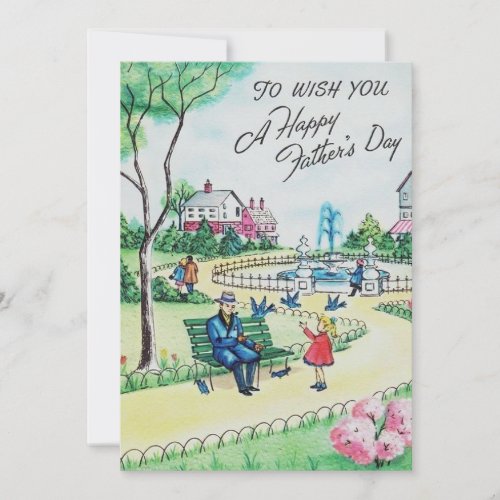 Vintage Happy Fathers Day In Park Holiday Card