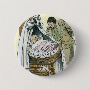 Vintage Happy Fathers Day, Victorian Baby Bassinet Pinback Button