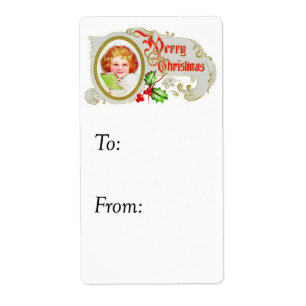 Vintage Happy Girl's Merry Christmas Gift Tag