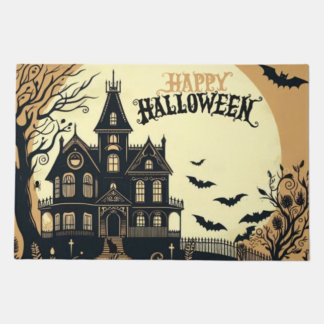 Vintage happy Halloween art Doormat (Front)