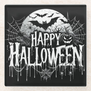 Vintage happy Halloween art Glass Coaster