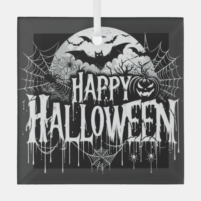Vintage happy Halloween art Glass Ornament (Front)