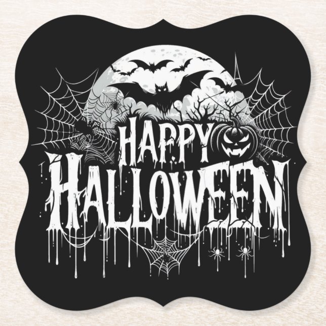 Vintage happy Halloween art Paper Coaster (Front)