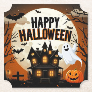 Vintage happy Halloween art Paper Coaster