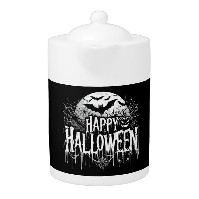 Vintage happy Halloween art Teapot (Front)