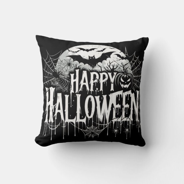Vintage happy Halloween art Throw Pillow (Front)