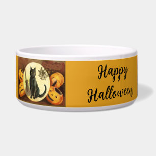Vintage Happy Halloween Black Cat Bathroom Decor Bowl