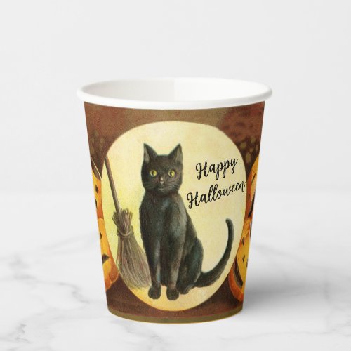 Vintage Happy Halloween Black Cat Bathroom Decor Paper Cups