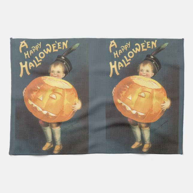 Vintage Happy Halloween by Ellen Clapsaddle Kitchen Towel (Horizontal)